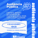 Câmara de Formiga realizará audiência pública para discutir PPA, LDO e LOA de 2026