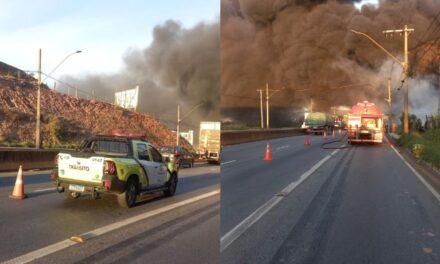 Incêndio atinge depósito de recicláveis e bloqueia faixa da Via Expressa em Contagem