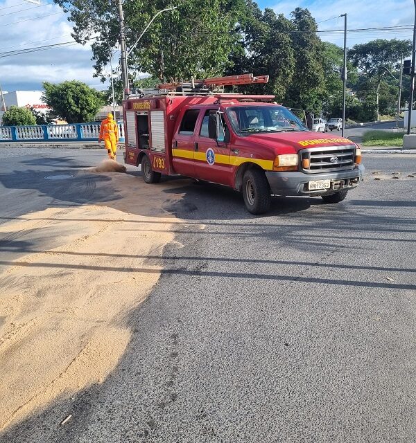 Bombeiros eliminam risco de derrapagem em via do Centro de Formiga
