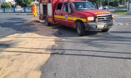 Bombeiros eliminam risco de derrapagem em via do Centro de Formiga