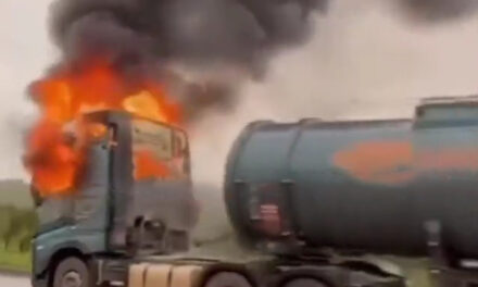 Fogo consome carreta-tanque carregada com biodiesel na BR-262