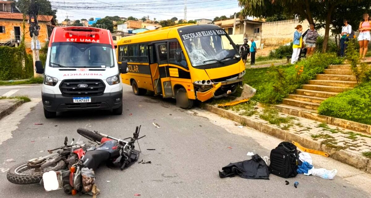 Motociclista morre após colisão com van escolar em Santa Luzia