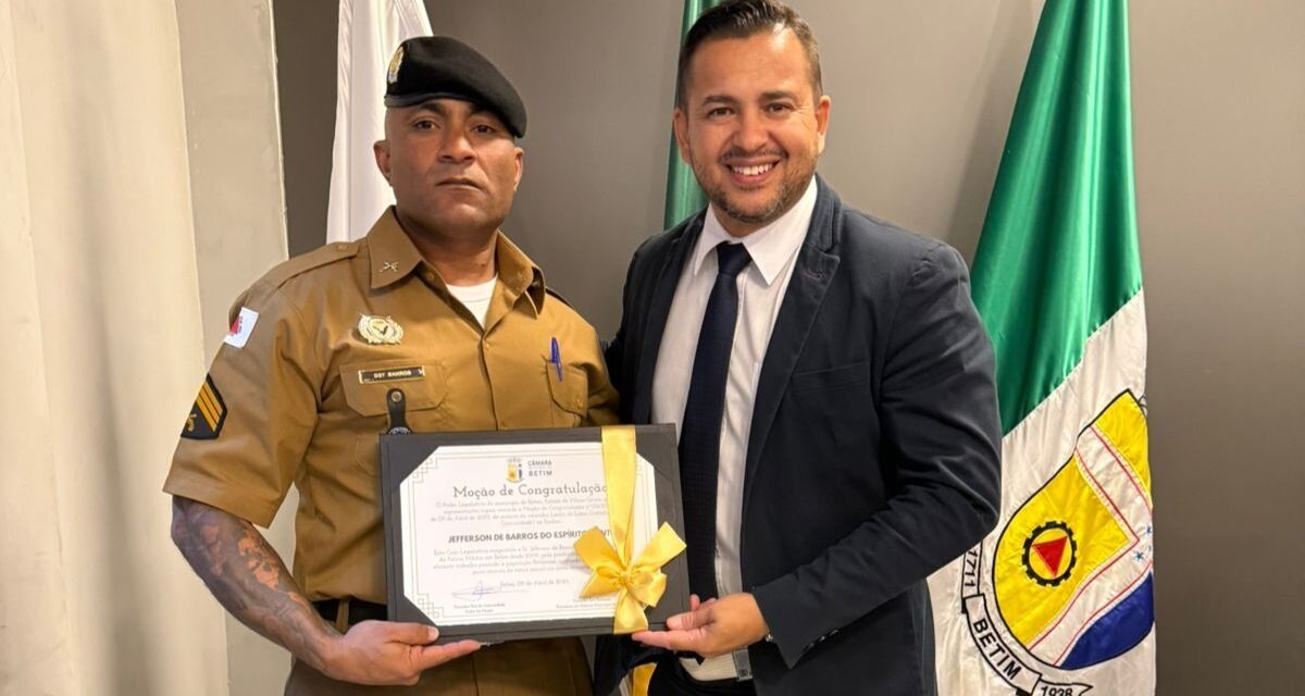 Policial do 63º BPM de Formiga é homenageado pela Câmara de Betim por atuação no 66º BPM